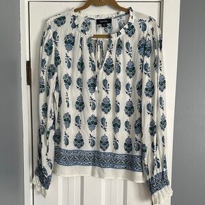 Karen Kane White and Blue Floral Blouse
